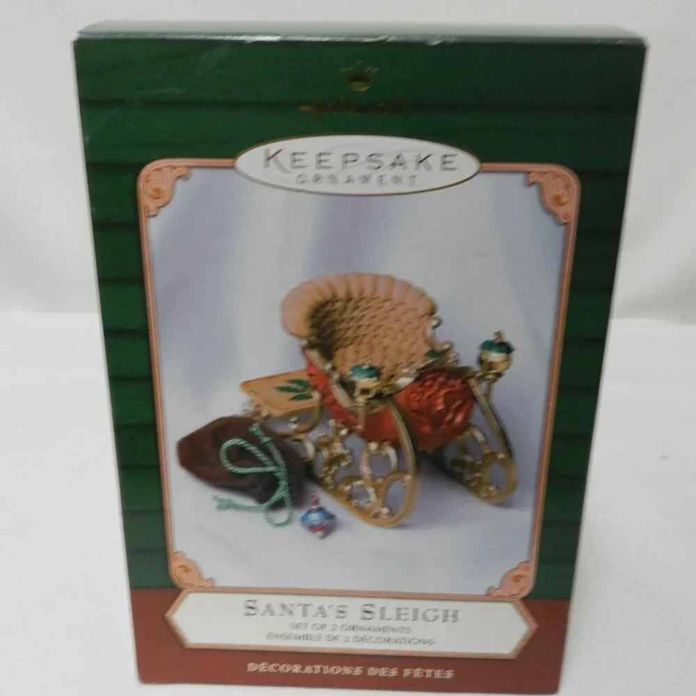 Hallmark Santa's Sleigh w/ Gift Bag Christmas Ornament Vintage 2001 Holidays Box
